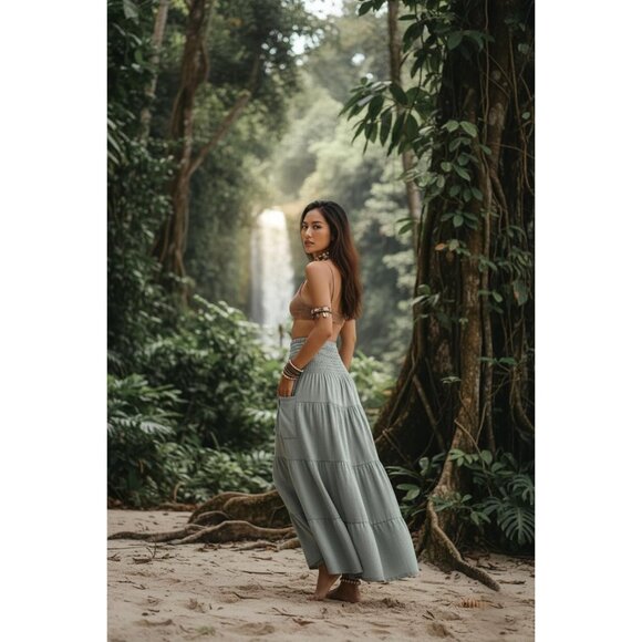 Sustainable Maxi Skirt in Sage - Stylish Boho Design with Pocket Convenience - Picture 5 of 6